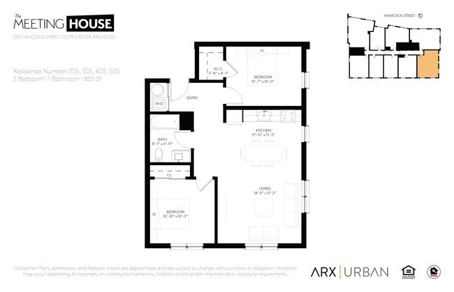 1-Bed Unit 405 Floorplan - The Meeting House