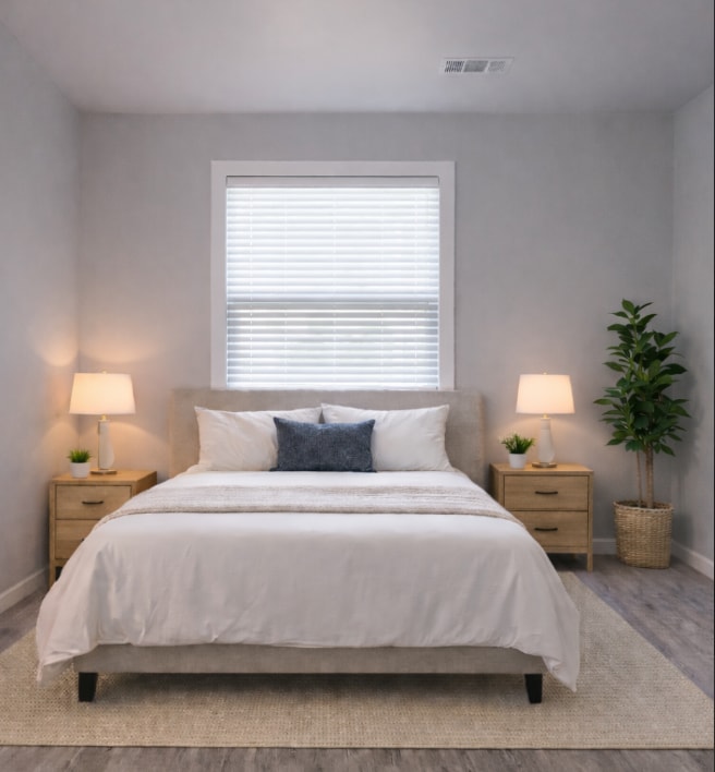 Spacious bedroom with large window, neutral finishes, and room for a queen_size bed and nightstands. - 262 Soledad St
