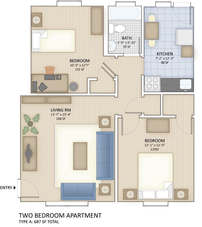 2BR/1BA - Fieldview Apartments