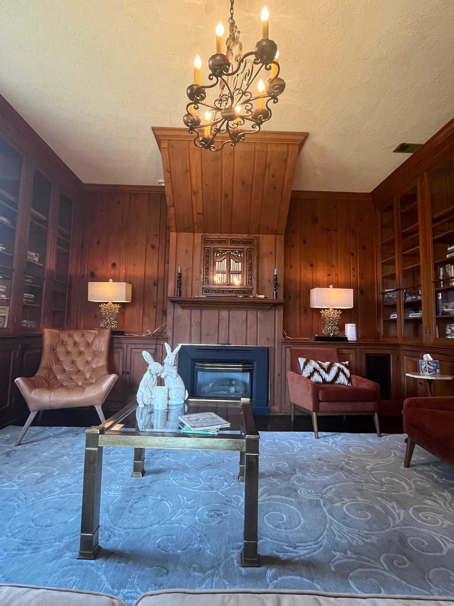 Wood-paneled library with gas fireplace's - 5553 Little Falls Rd