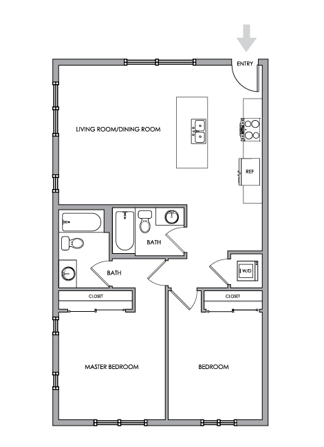 2D Floor Plan Rendering - Two-Bedroom, Two-Bathroom | Option 8 - Breeze Hill