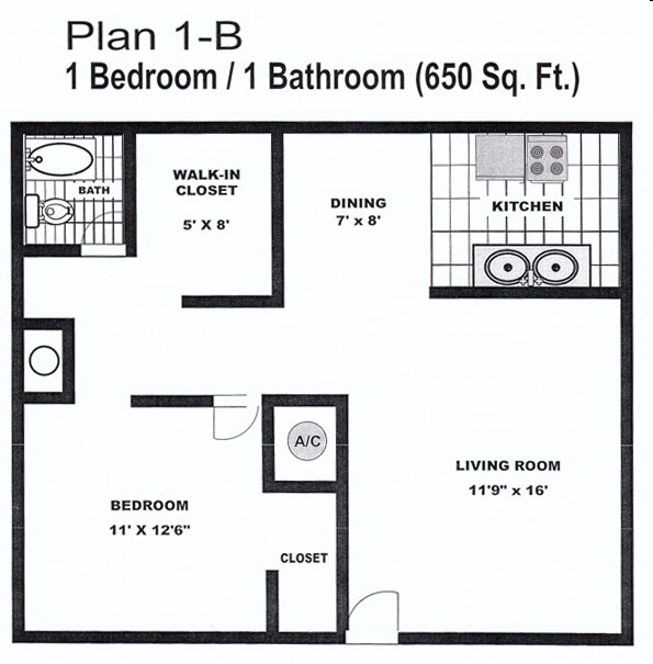 Plan 1-B - 74 Lyerly Place Apartments