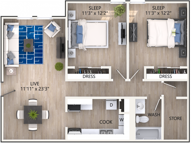 2x1 Spacious Floorplan - Forest Vale Apartments