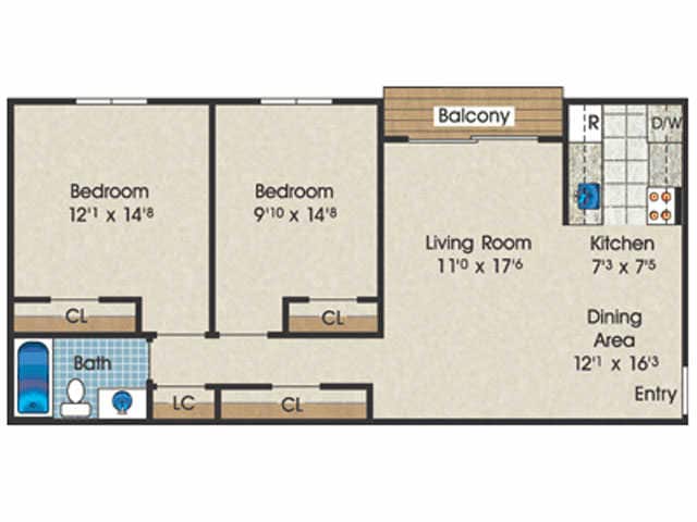 2 BR/ 1 BA - Paradise Lane Apartments