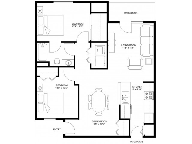 Two Bedroom One Bathroom - Burntwoods Apartments