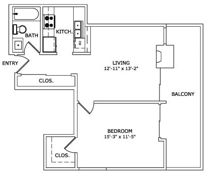 1 Bed, 1 Bath - 1820 Whitley