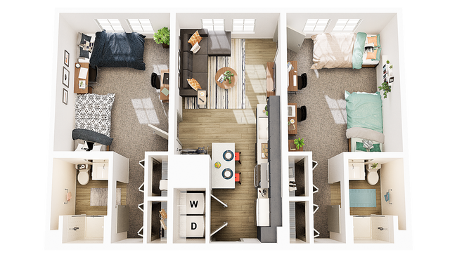 3D Floorplan - Unit B2 - Union on Frank