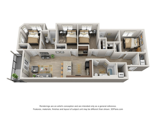 4 bedroom floorplan - 305 Daniel | Student Housing