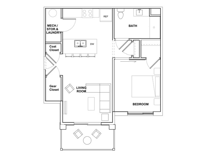 One bedroom, one bath apartment home. - Basecamp