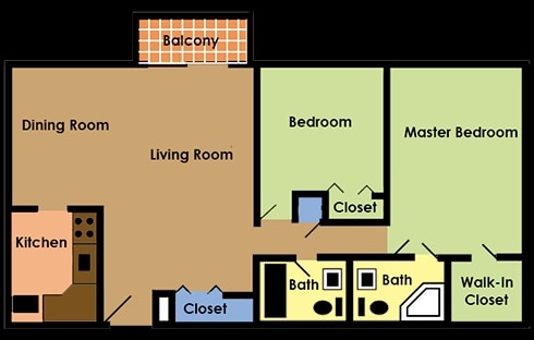 2 Bedroom (950 sq ft.) - Executive Towers Apartments