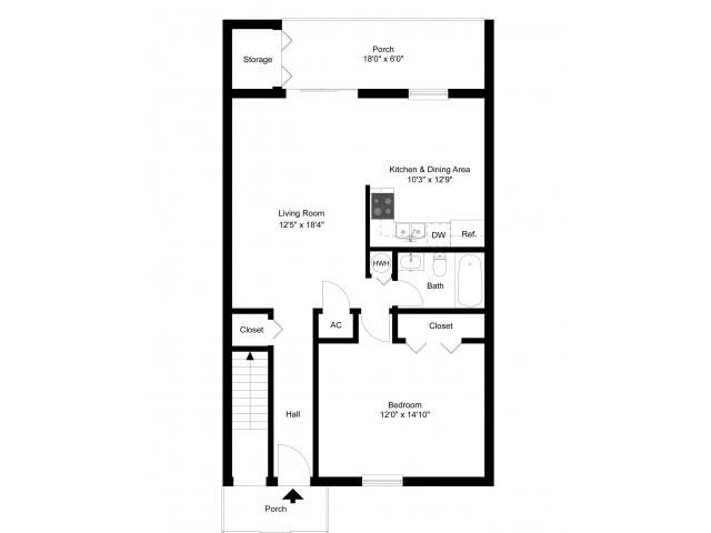 One bedroom downstairs floor plan - Westover Village Apartments