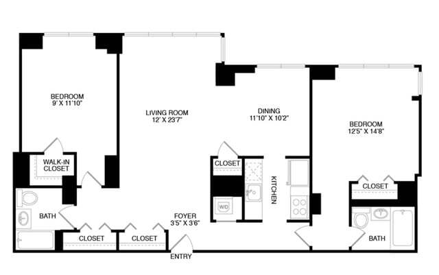 Two Bedroom Two Bath (1229 SF) - 800 Sixth Apartments
