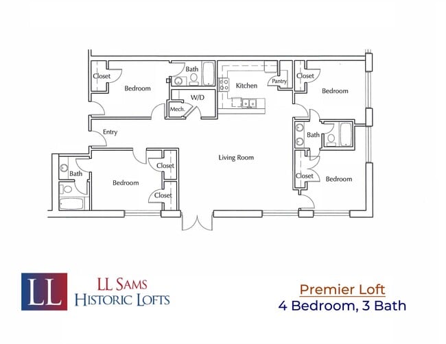 Premier 4-3 Floor Plan - LL Sams Apartments