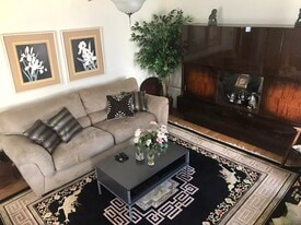 Modern living room with cozy couch and smart TV - 227 E Lamb St