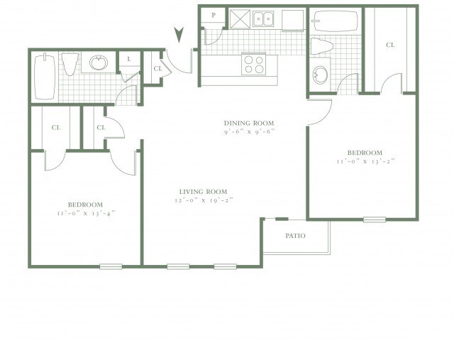 Two Bedroom/Two Bath - 996sf - The Village Chase