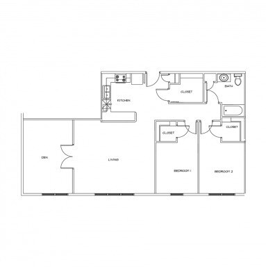 2 Bedroom, 1 Bathroom. Unit D - Timberline Terrace Apartments