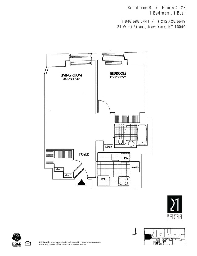 Residence B, Floors 4-23 - 21 West Street