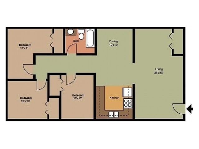 Embassy 3 bed floor plan 2D - King's Apartments