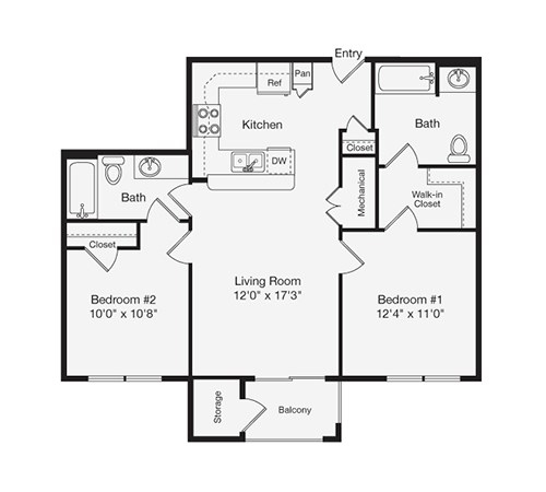 2BR/2BA - The Oaks Apartments