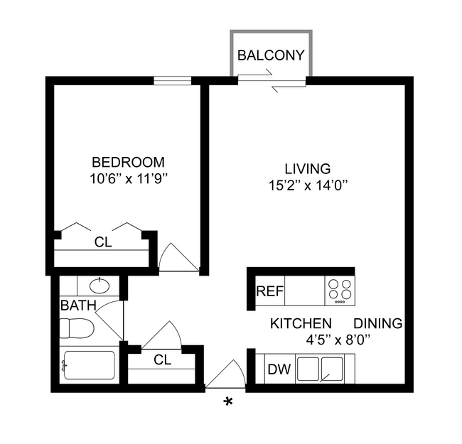 1B1B East | 1-Bedroom Floorplan - Knollwood Towers West  Apartments