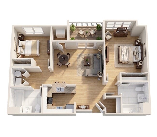 2 Bedroom 2 Bath Approx. 890 square feet - Twin Ponds Apartments
