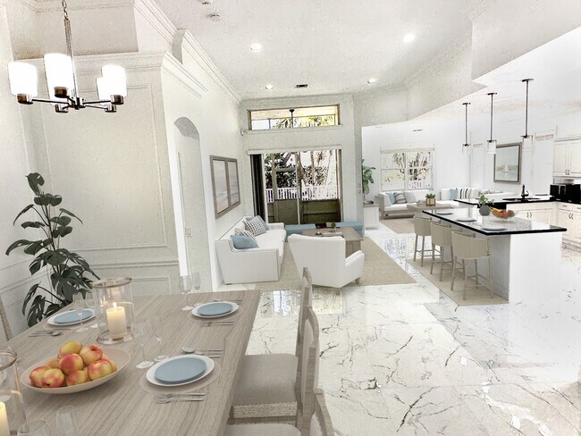 View from the main entrance - includes dining room, living room, kitchen, and family room - 10667 Oak Bend Way