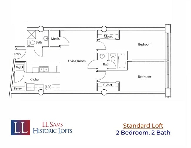 Standard 2-2 Floor Plan - LL Sams Apartments