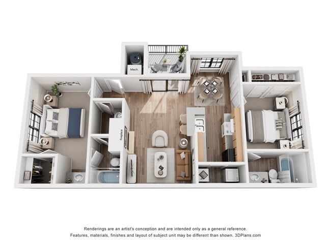 Maple Floor Plan | 2 Bedroom 2.5 Bath | 964 sq ft | Cottonwood | Apartments in Salt Lake City - Cottonwood Apartments