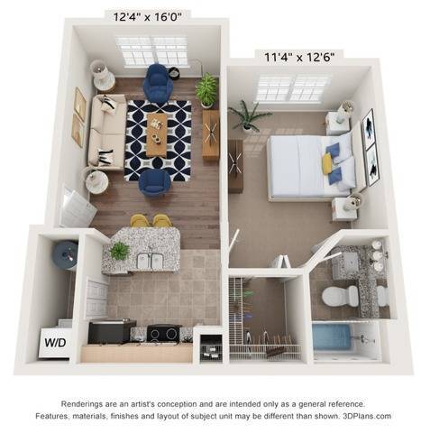 Amelia 569 square feet One Bedroom One Bathroom Floor Plan - Discovery Palms