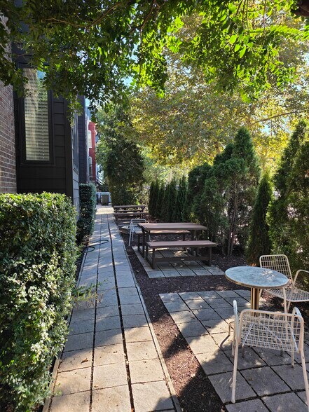 Sideyard with firepit and picnic tables. - 46 N St NW