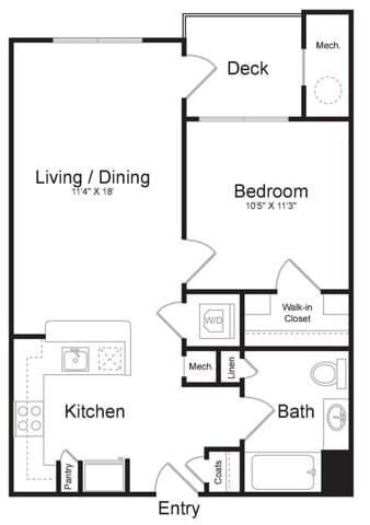 One Bedroom One Bath (655 SF) - Terraces on the Hudson
