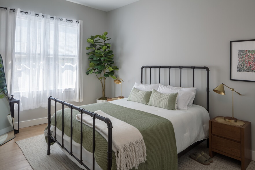 Bedroom with Floor-to-Ceiling Windows - Founders Square — New Luxury Apartments in a Walkable Downtown