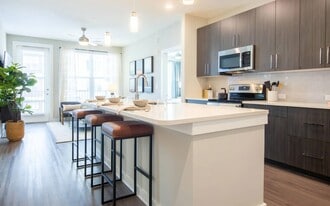 Open Kitchen Featuring Bar Seating and Adjacent Living Area - The Elden Galleria