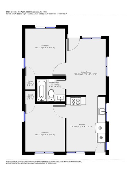 Floor Plan- Rough Dimensions - 615 S Grevillea Ave