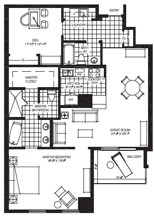1BR/2BA - The Mark