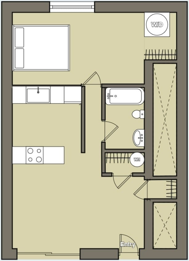 1 bedroom 1 bathroom floor plan image - The Arleta