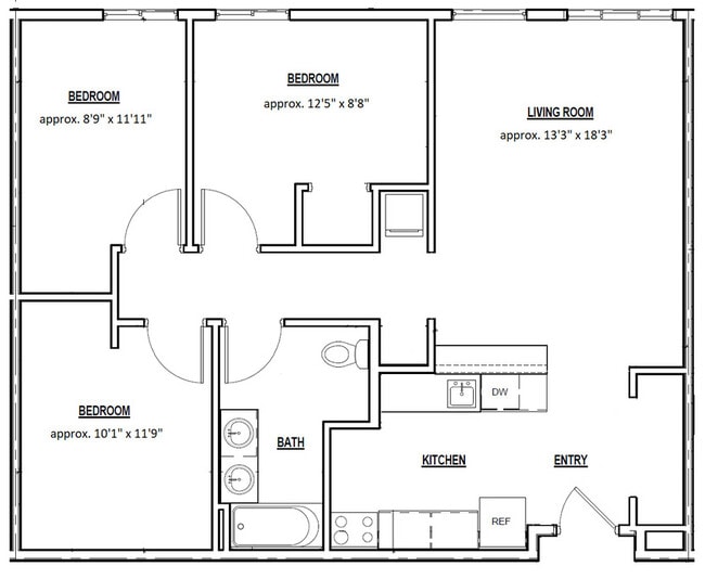 E3 Style D - 3bd/3person (floor plan) - The Elements
