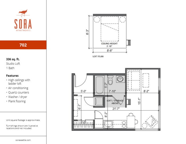 Unit 702 - 336 SQFT - Sora Apartments