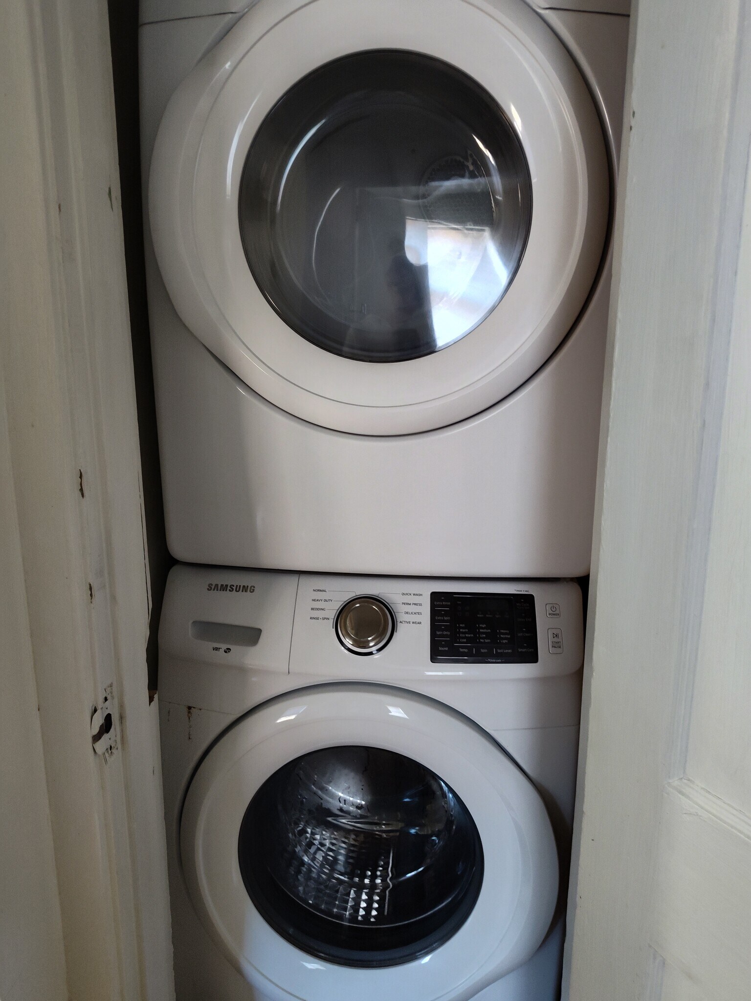 Stackable, full size wash machine and dryer. About to wash comforters. - 1723 Nicholson Pl