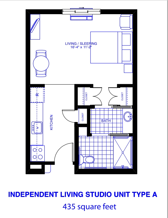 Independent Living Studio Unit Type A - Patriots Landing Independent/Assisted Living