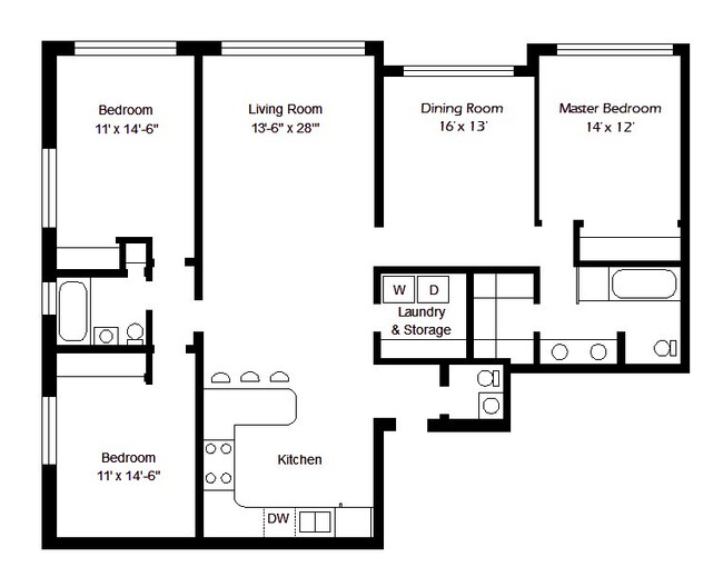 3 Bedroom 2-1/2 Bath + Dining Room/Office - Commonwealth on the Park Apartments