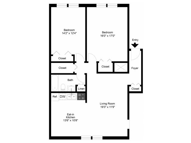 Two bedroom floor plan - Mill Creek Village Apartments