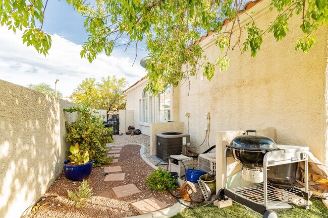 One side of the house has a garden that you can plant, lemon tree, grape vines, and grill - 8600 Mirada del Sol Dr