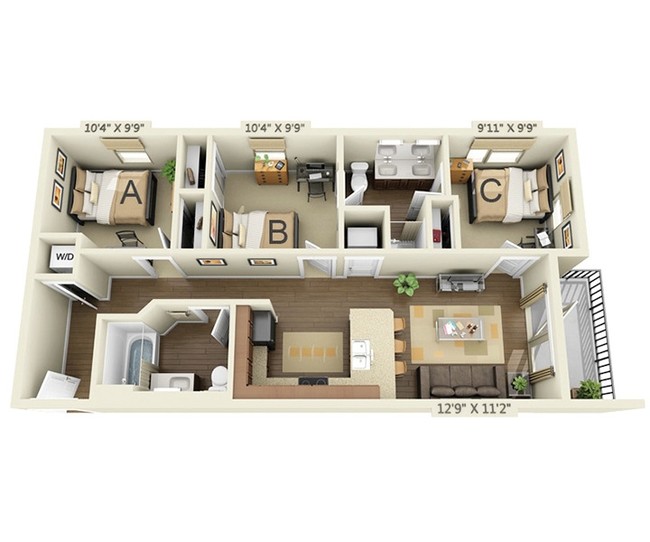 Three Bedroom West - 75 Armory | Student Housing