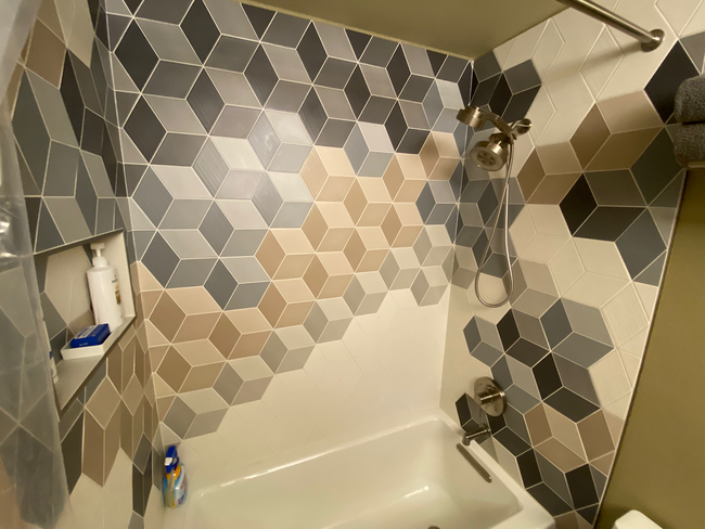 Custom MC Escher bathroom tiles - 3435 California Ave SW