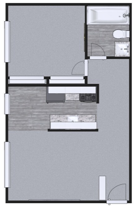 1BR, 1BA - 600SF Floorplan - McClellan Court Apartments