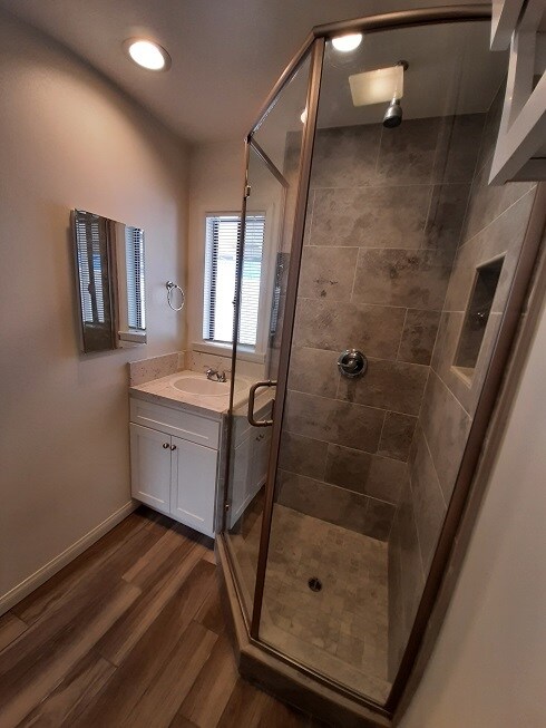 Bathroom with Glass Enclosed Shower - 205 N Florence St
