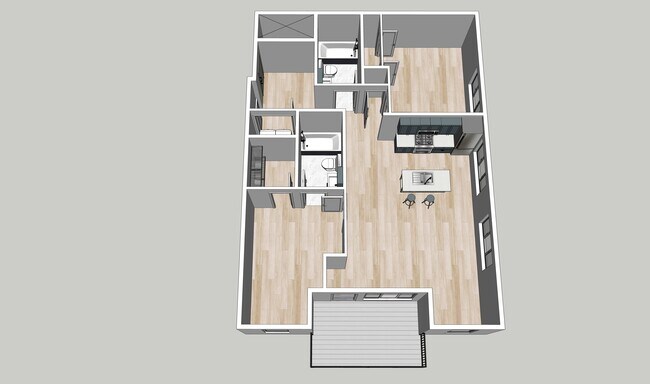 2BD Floor Plan - 1,052 Square Feet - Evelyn