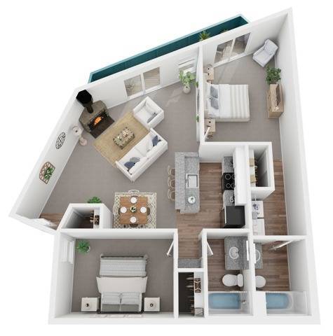 Two Bedroom Cottage Floorplan - Copper Hill Apartments