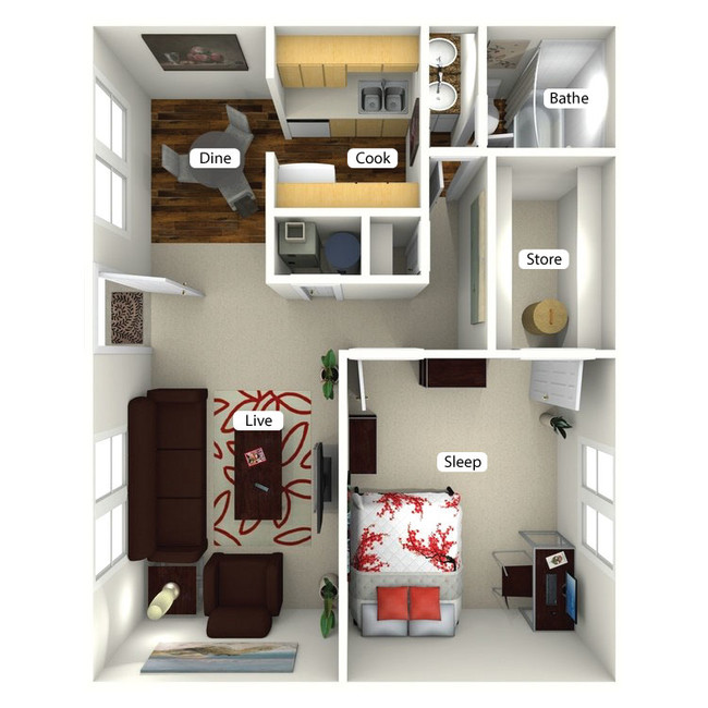 The Redbud - 732 Sq. Ft. - The Commons at Briarwood Park